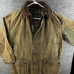 Barbour Border Green England Made Waxed Jacket Men Full Zip Size 40 Outdoors